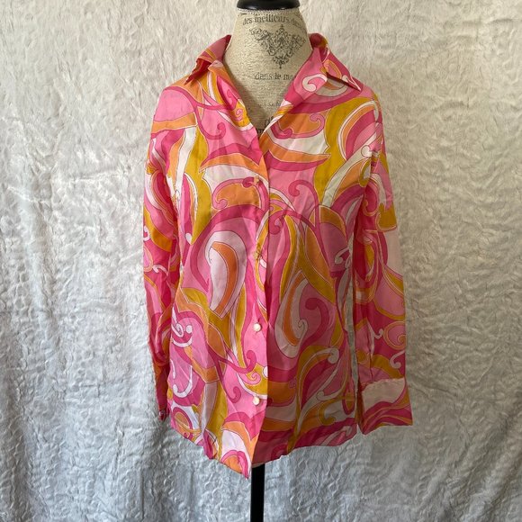 Vintage Tops - Vintage 60's Mod Blouse Psychedelic paisley print Fun Funky Trippy